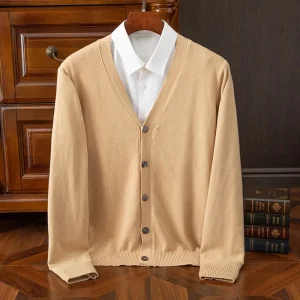 BROWON Brand Mens Sweater Cardigan Business Casual Classic V-neck Solid Color Cardigan Men Sweater Korean Fashion Mens Clothes
