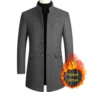BROWON Brand Business Casual Trench Coat Men Chinese Style Solid Color Winter Coat Men 2025 Autumn and Winter Wool Coat for Men